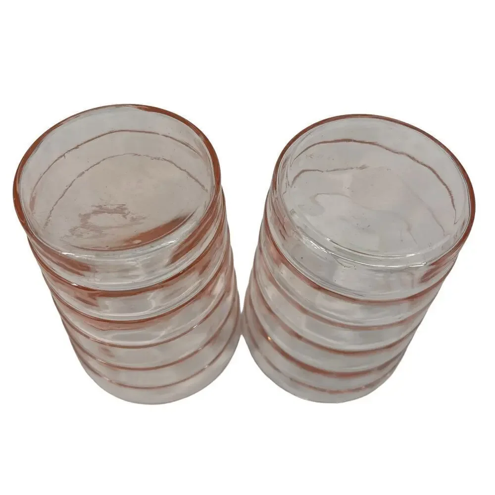 Vintage Anchor Hocking Block Optic Tumbler Glasses Pink Depression‎ Glass